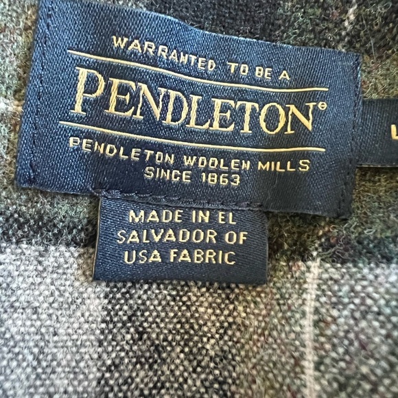 Pendleton Large 100% Virgin Wool Green Pink Plaid Flannel Shirt Button Up - Picture 6 of 8